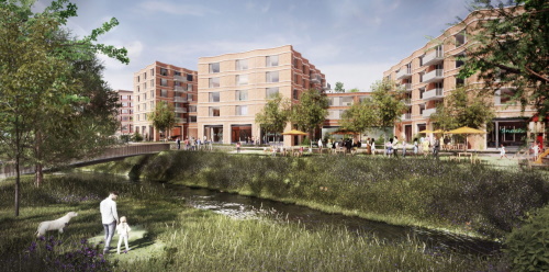 A rendered image of new homes and offices at Four Waterside.